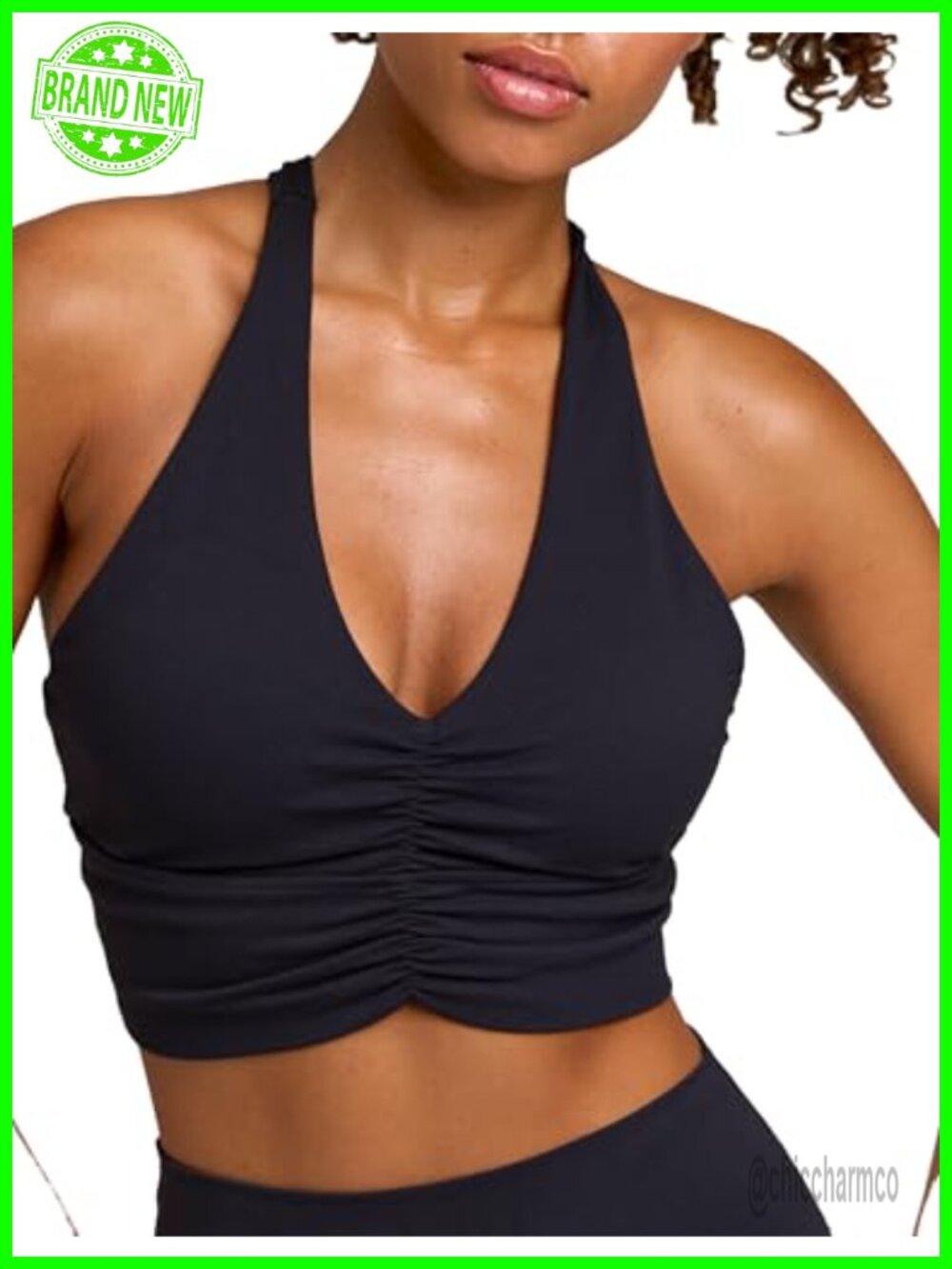 Women's Longline Sports Bra V-Neck Padded Yoga Crop Top Cross Back